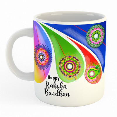 Otaku Creation Happy Raksha Bandhan Multicolor Printed Ceramic–Brother & Sister – 350 ml Ceramic Coffee Mug(350 ml)