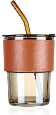 JMDTRADERS JMD TRADERS Premium Glass Cup with Straw & Lid | Leak-Proof Coffee Tumbler 400ml Glass Tumbler(400 ml)