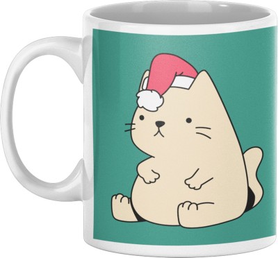 oval designs Featuring an Adorable Cat Wearing A Christmas Hat Cartoon Graphic Ceramic Coffee Mug(350 ml)