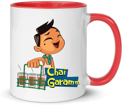 popflip Premium Quality Inner Red Color Printed With CoffeeTime01 (32) Ceramic Coffee Mug(350 ml)