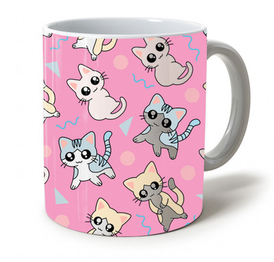 Vihaan Fashions Cute Cat Printed Ceramic Coffee | Colorful Cartoon Kitty Design-703 Ceramic Coffee Mug(350 ml)
