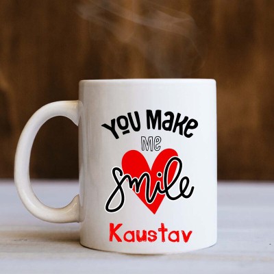 badri creations You Make Me Smile Kaustav White Ceramic Coffee Mug(350 ml)