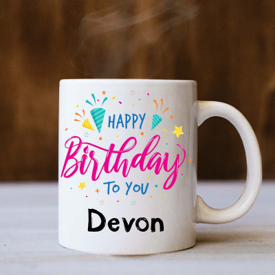 badri creations Happy Birthday Devon White Coffee Ceramic Coffee Mug(350 ml)