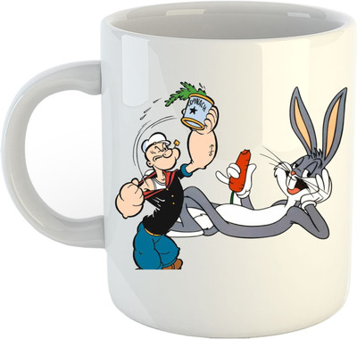 CHARMING Bug Bunny With Popaye Cartoon Printed White Ceramic Coffee Ceramic Coffee Mug(330 ml)