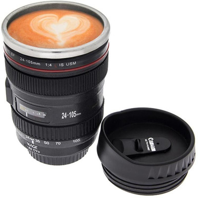 ACE Camera Lens Shaped with Cookie Lid Coffee Tea Stainless Steel Coffee Mug(250 ml)