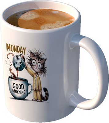 CHARMING Monday Good Morning Quote Printed Ceramic Ceramic Coffee Mug(350 ml)