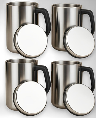 VISAXMI Stainless Steel Coffee with Handle – 350 ml (Pack of 4) Stainless Steel Coffee Mug(350 ml, Pack of 4)