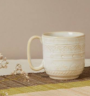 Raishsa Classic Indian Pattern white colour Coffee | Handmade | Pack of 1 . Ceramic Coffee Mug(240 ml)