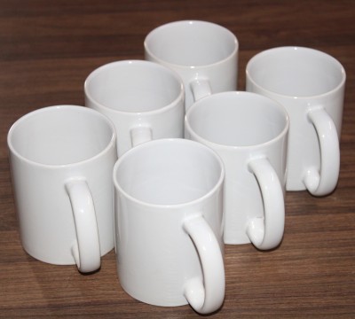 Grabdeal Plain White Coffee, Tea, Milk Cup Microwave safe Set of 6 Ceramic Coffee Mug(360 ml, Pack of 6)