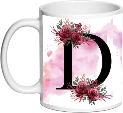 GSSTUDIO GELLEY STUDIO Colorful Floral Alphabet Letter D Printed Coffee,HD printed Ceramic Coffee Mug(350 ml)