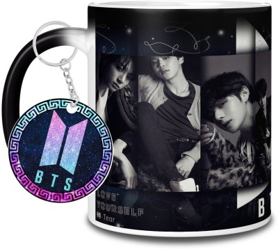 TrendoPrint BTS Printed Magic & Keychain For Girls Boys Friends & Loved Ones-MMCK07 Ceramic Coffee Mug(350 ml, Pack of 2)