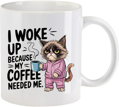 Volxo Designable “A Grumoy Funny Cat” Printed Coffee/Cup Ceramic Coffee Mug(330 ml)