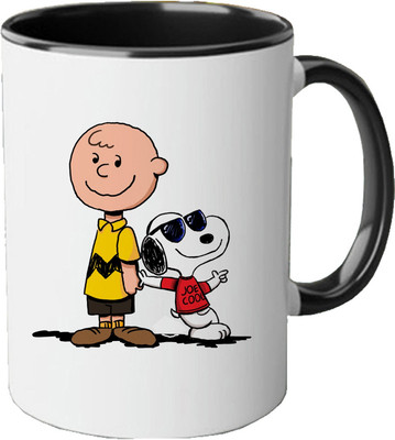 CHARMING Charlie Brown Printed Three Tone Black Ceramic Ceramic Coffee Mug(350 ml)