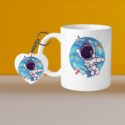 VM MALL 101_Perfect for Coffee and Tea - With Keychain VM Astro L H Ceramic Coffee Mug(330 ml, Pack of 2)