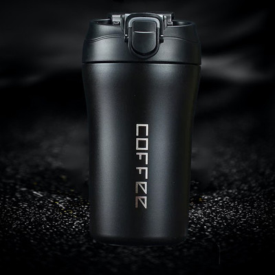 UniKart Dark Black Insulated SS Coffee Tumbler with 2-in-1 Flip Up Straw & Sip Lid Stainless Steel Tumbler(400 ml)