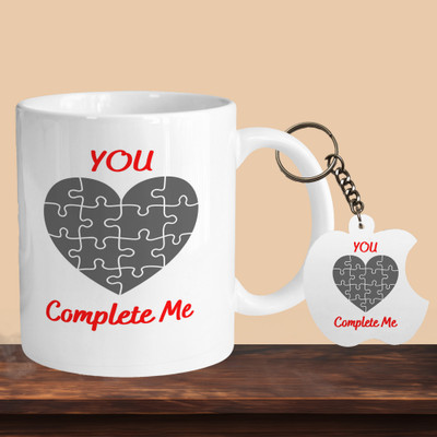 VM SHOPPING MALL You Complete Me R-A Ceramic Coffee Mug(330 ml, Pack of 2)
