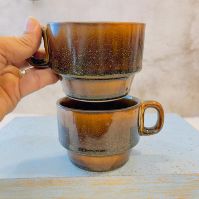 Raishsa Stackable Coffee Cups Set of 2 | Ideal for Gifting . Ceramic Coffee Mug(180 ml, Pack of 2)