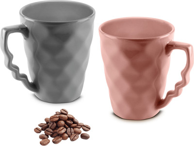 Urban Chef PRISM Ceramic Handcrafted Shine Matte PINK & GREY- Microwave Safe Coffee / Milk with Handle Ideal Best For Self Use Or Gift for Friends, Anniversary, Birthday ( Set of 2, 225 ML EACH ) Ceramic Coffee Mug(225 ml, Pack of 2)