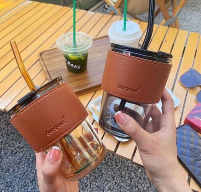 fielrop Juice Drinks Glass Can with Straw for Milk/Coffee/Green Glass Coffee Mug(200 ml)