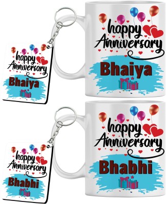 Bhawani Gift Creations HAPPY ANNIVERSARY Bhaiya and Bhabhi Ceramic Coffee Mug(350 ml)