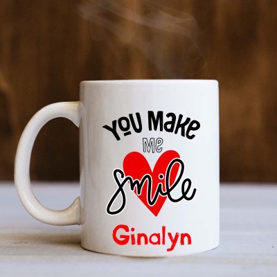 badri creations You Make Me Smile Ginalyn White Ceramic Coffee Mug(350 ml)