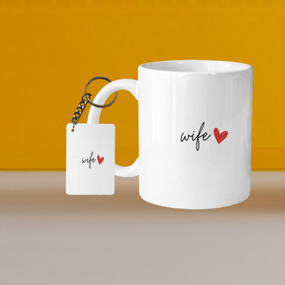 AG MALL 101_Perfect for Coffee and Tea - With Keychain VM Wife L R Ceramic Coffee Mug(332 ml, Pack of 2)