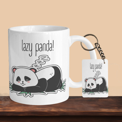VM SHOPPING MALL Lazy Panda R-R Ceramic Coffee Mug(330 ml, Pack of 2)