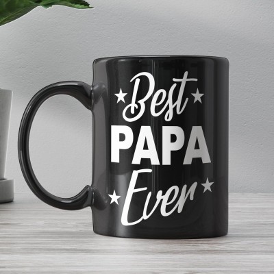 ECFAK Best Papa Ever Printed Black Cup For Dad | Birthday Gift For Dad | Black Ceramic Coffee Mug(325 ml)