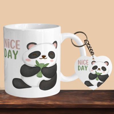 VM SHOPPING MALL Nice Day Panda R-H Ceramic Coffee Mug(330 ml, Pack of 2)