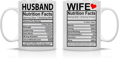 TULOSTA Husband And Wife Nutrition Facts - Funny Husband And Wife Anniversary Cups Ceramic Coffee Mug(325 ml, Pack of 2)