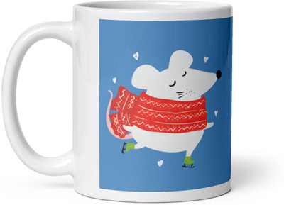 Dr Farfar Rat Enjoying Winter Sliding On Ice Ceramic Coffee Mug(350 ml)