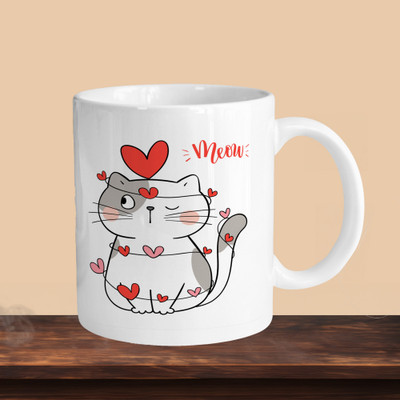 Hunter Studio 101_Cat Meow R Ceramic Coffee Mug(330 ml, Pack of 2)