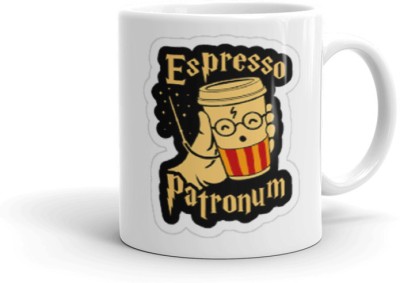 ADRON Espresso Patronum Printed White Coffee Ceramic Coffee Mug(330 ml)