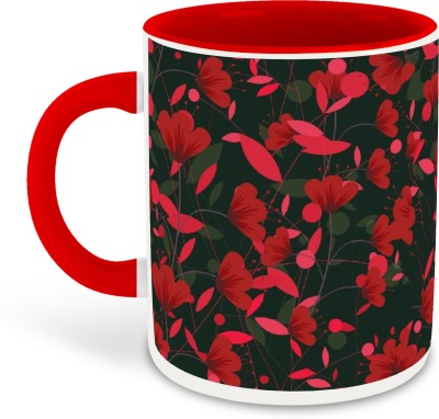 whats your kick Floral Printed Red Ceramic Coffee Cup & Best Gift - D17 Ceramic Coffee Mug(325 ml)