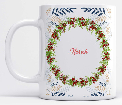 LOROFY Name Naresh Printed Garland Design Ceramic Coffee Mug(350 ml)