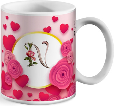 RB Point Letter N Name Alphabet Printed Ceramic Ceramic Coffee Mug(312 ml)