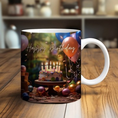 Mahakaal Happy birthday printed mug Ceramic Coffee Mug(300 ml)