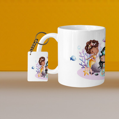 VM SHOPPING MALL VM Cat Play L-R Ceramic Coffee Mug(330 ml, Pack of 2)
