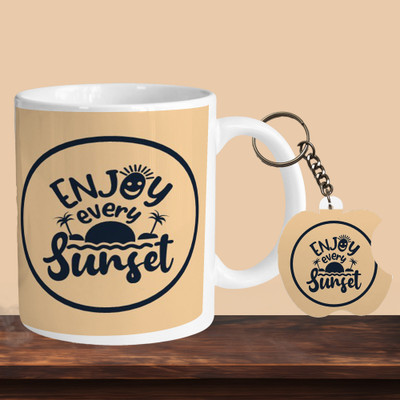 VM MALL 101_Enjoy Every Sunset R-A Ceramic Coffee Mug(330 ml, Pack of 2)