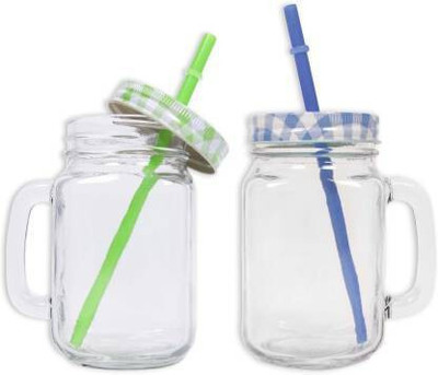 varyon Homeware mason glass jar Glass Mason Jar Glass Coffee Mug(450 ml, Pack of 2)