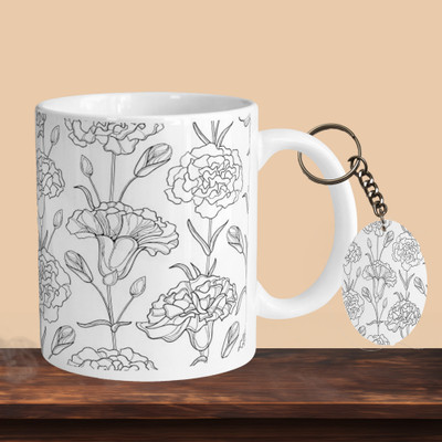 VMSHOPPINGMART 101_VM B W Flower R-O Ceramic Coffee Mug(331 ml, Pack of 2)
