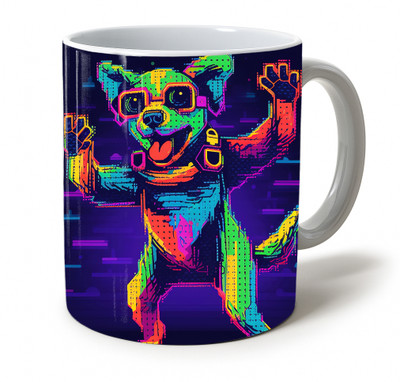 Vihaan Fashions Abstract Digital Art Dancing Dog Printed Ceramic Coffee Mug(350 ml)