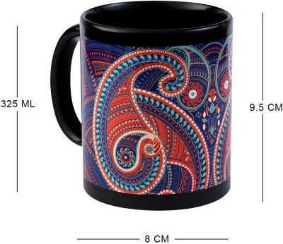 KOLOROBIA Majestic Paisley Black Coffee Ceramic Coffee Mug(325 ml)