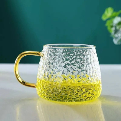 JIGSHTIAL Borosilicate Transparent Glass Cup with Golden Handle for Tea,Green Tea,Milk Glass Coffee Mug(450 ml)