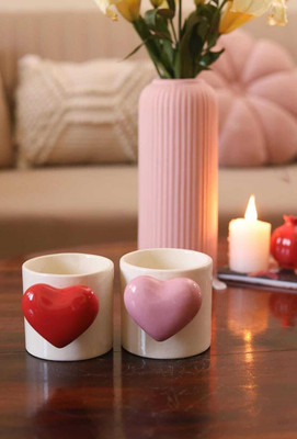 the xstore Ceramic Heartbeat Combo with Heart Handle & Pop Heart Inside, 220 ML Ceramic Coffee Mug(220 ml, Pack of 2)