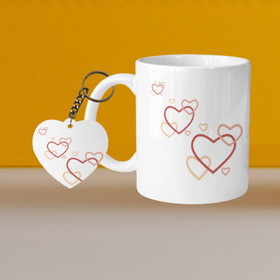 VM MALL 101_Perfect for Coffee and Tea - With Keychain VM Hearts L H Ceramic Coffee Mug(330 ml, Pack of 2)