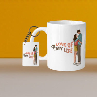 Hunter Studio 101_Perfect for Coffee and Tea - With Keychain VM Love Of My Life L R Ceramic Coffee Mug(332 ml, Pack of 2)