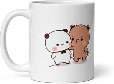 Cheeksy Specially Designed Gloosy Milk Mocha BUBU DUBU Printed Ceramic B DuduW22 Ceramic Coffee Mug(350 ml)