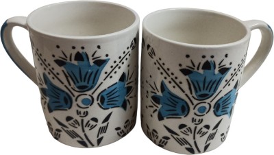 Bharani Sons Ceramic Cup Blue Flower Ceramic Coffee Mug(280 ml, Pack of 2)