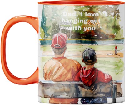 YuBingo Dad Thank You Gift - Orange Inner & Handle, Special Father’s Day Present Ceramic Coffee Mug(310 ml)